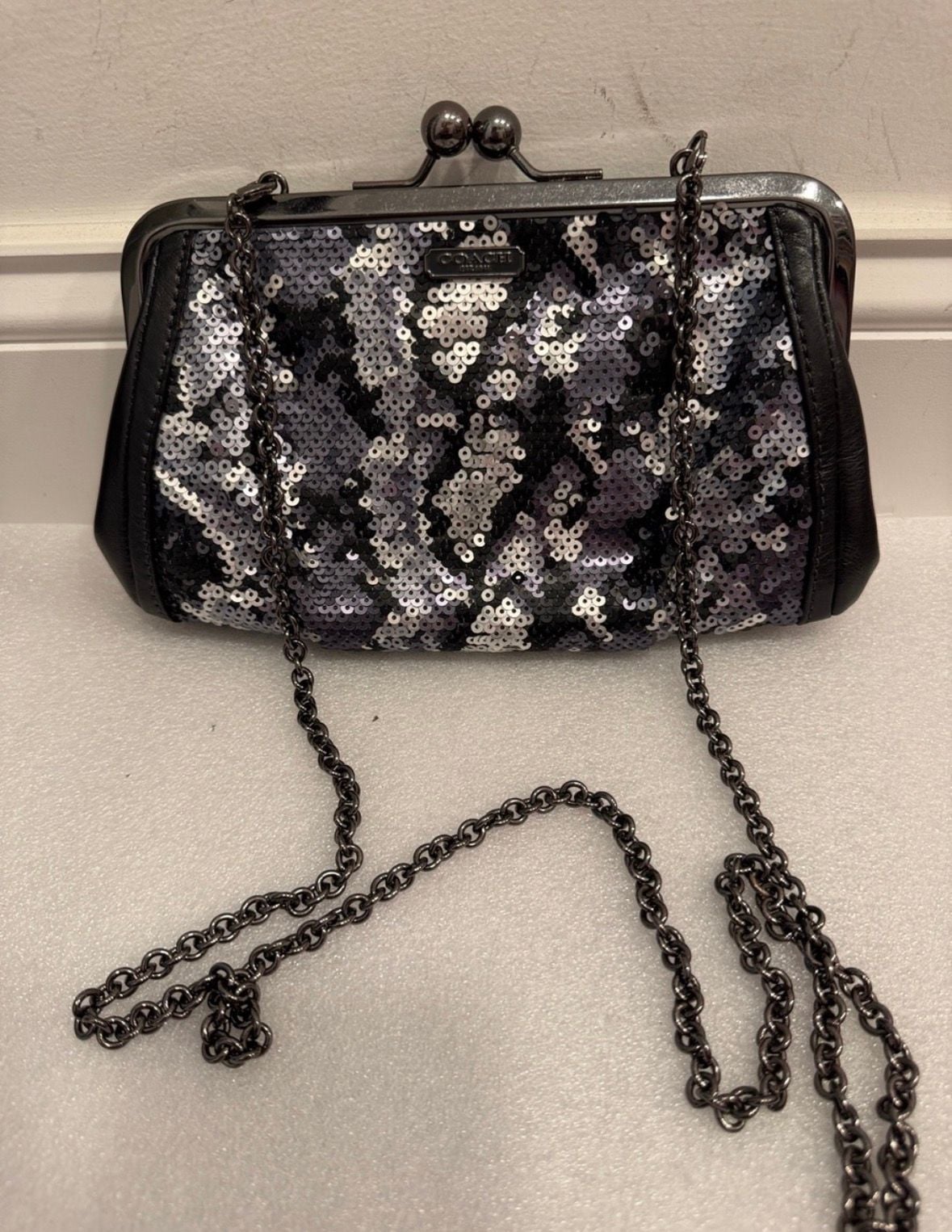 Coach Madison Sequin Python Frame Clutch Crossbody Bag 2