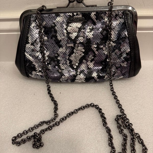 Coach Madison Sequin Python Frame Clutch Crossbody Bag