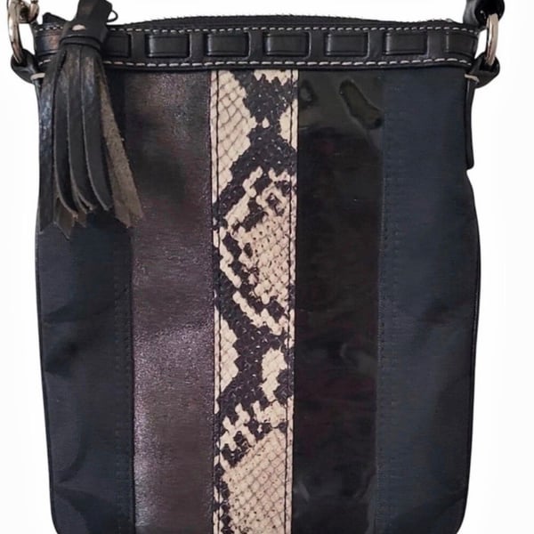 Coach Black Signature Python Leather Crossbody Swingpack Bag