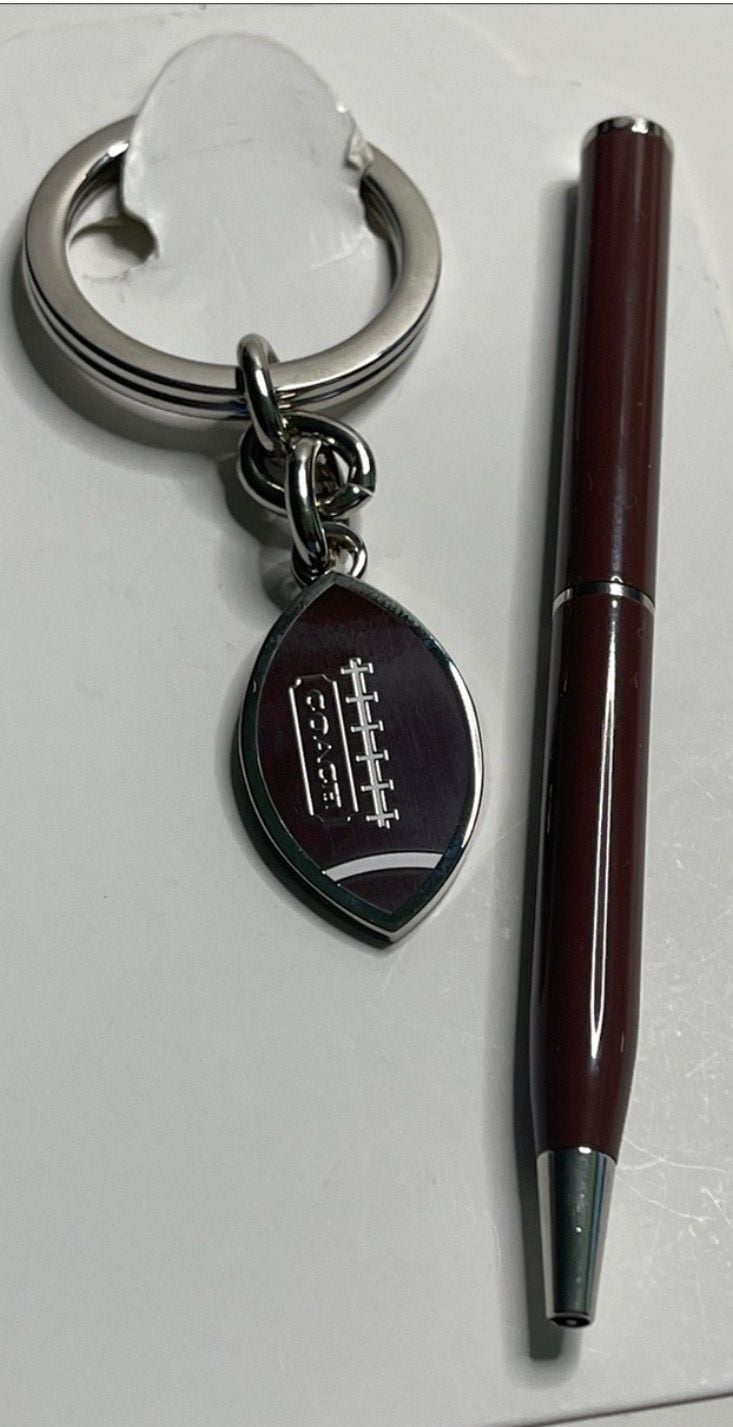 Coach Football Keychain And Pen Set Brown Silver 1