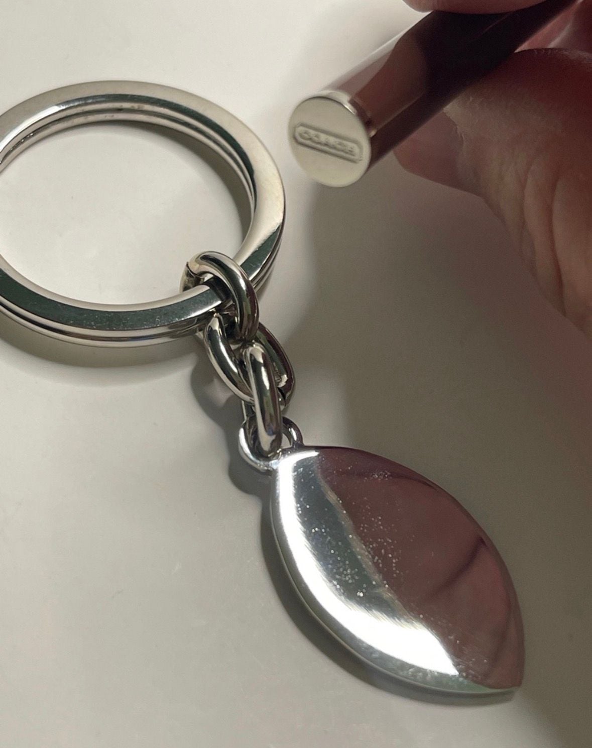Coach Football Keychain And Pen Set Brown Silver 4