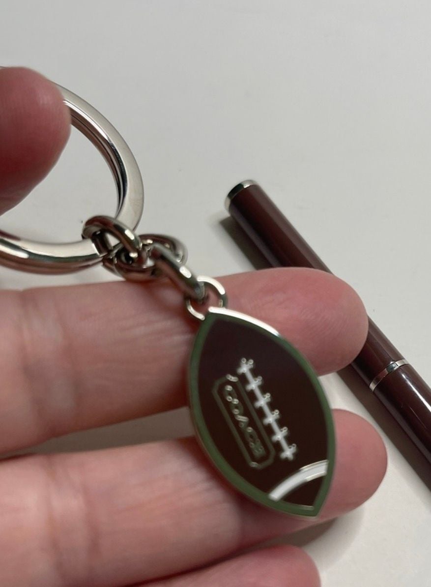 Coach Football Keychain And Pen Set Brown Silver 6