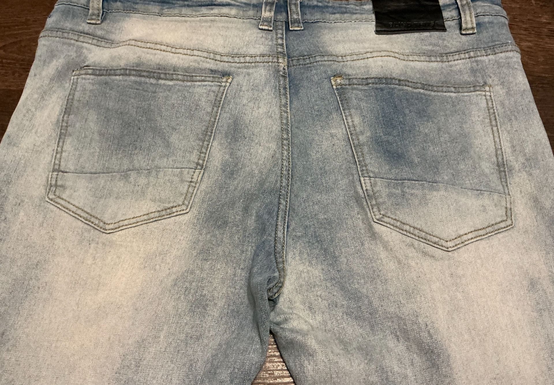 Blind Trust Distressed Light Wash Whisker Denim Jeans 8