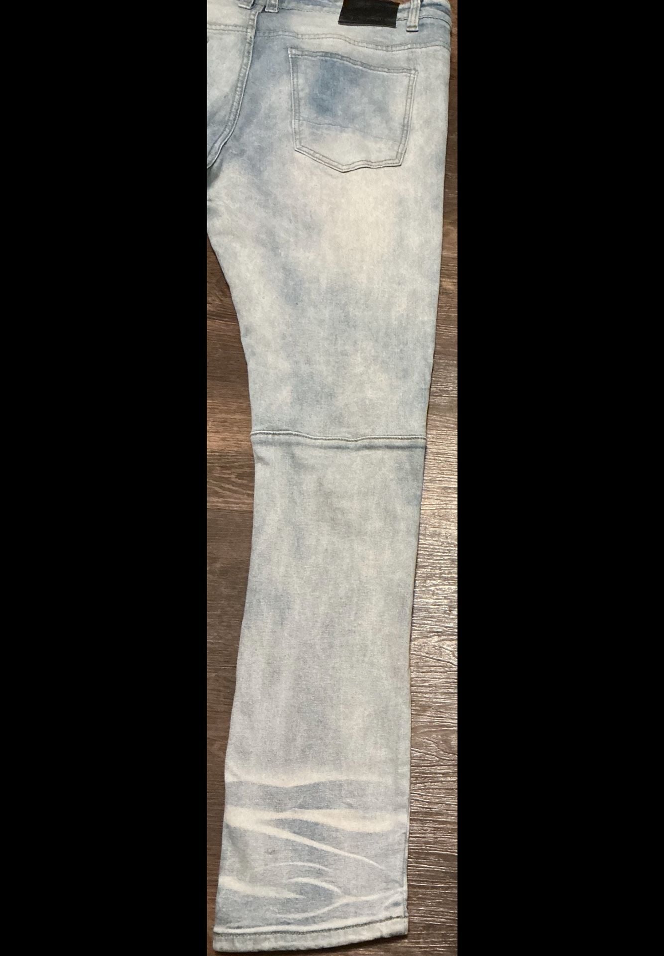 Blind Trust Distressed Light Wash Whisker Denim Jeans 10