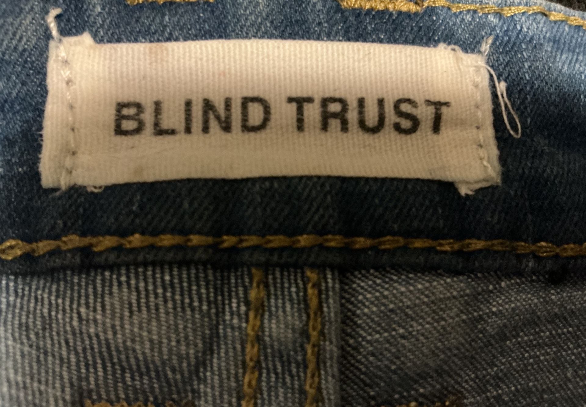 Blind Trust Distressed Light Wash Whisker Denim Jeans 12