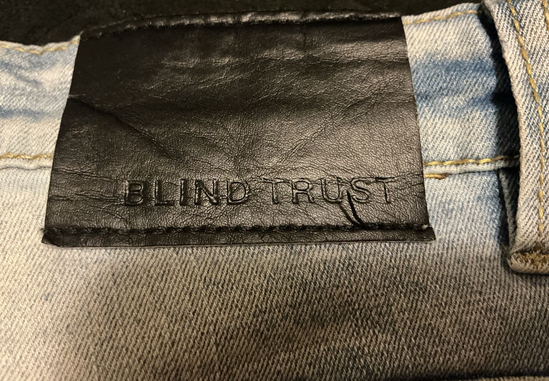 Blind Trust Distressed Light Wash Whisker Denim Jeans 13