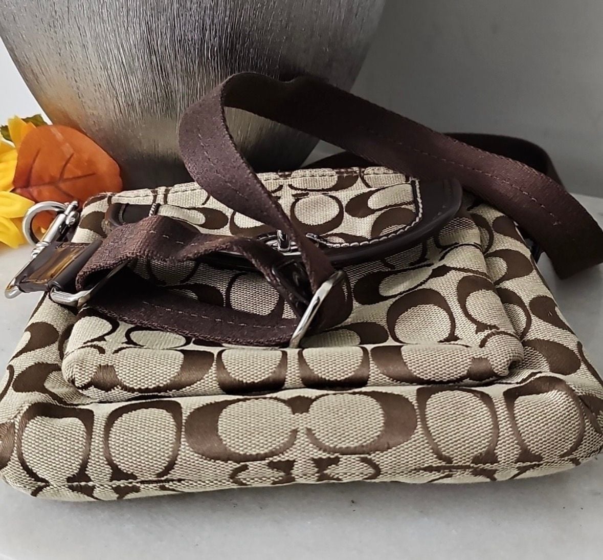 Coach Y2K Signature C Jacquard Park Swingpack Crossbody Brown Bag 7