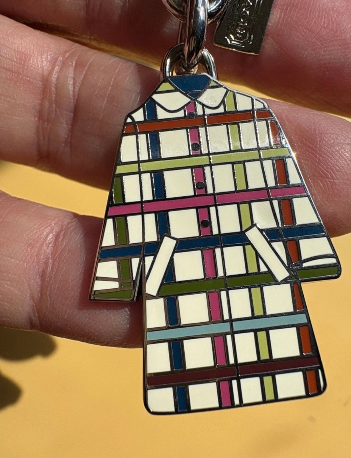Coach Plaid Trench Coat Enamel Keychain Bag Charm 1