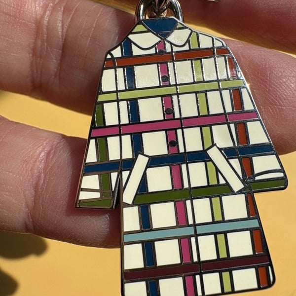Coach Plaid Trench Coat Enamel Keychain Bag Charm