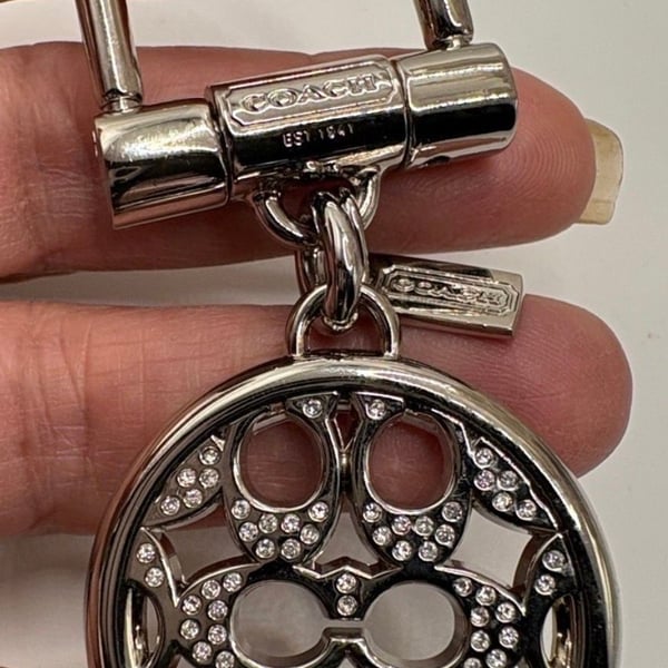 Coach Silver Pave Crystals OP Art Signature C's Bag Charm Keychain Fob 69939