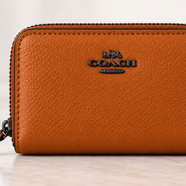 Coach C6207G Zip Around Card Case Canyon Orange Pebbled Leather Wallet