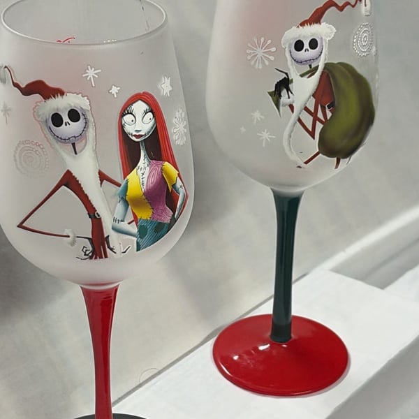 Disney The Nightmare Before Christmas Frosted Wine Glasses Set of 2
