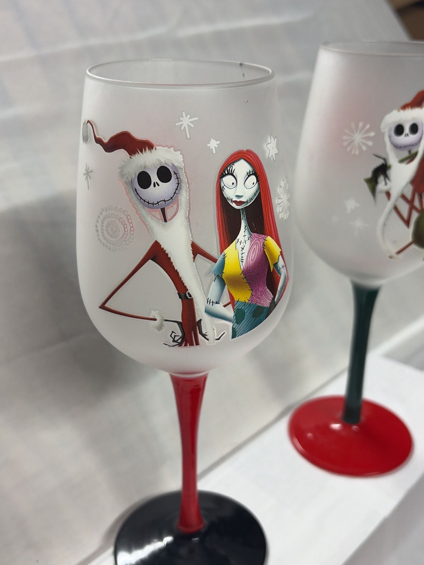 Disney The Nightmare Before Christmas Frosted Wine Glasses Set of 2 2