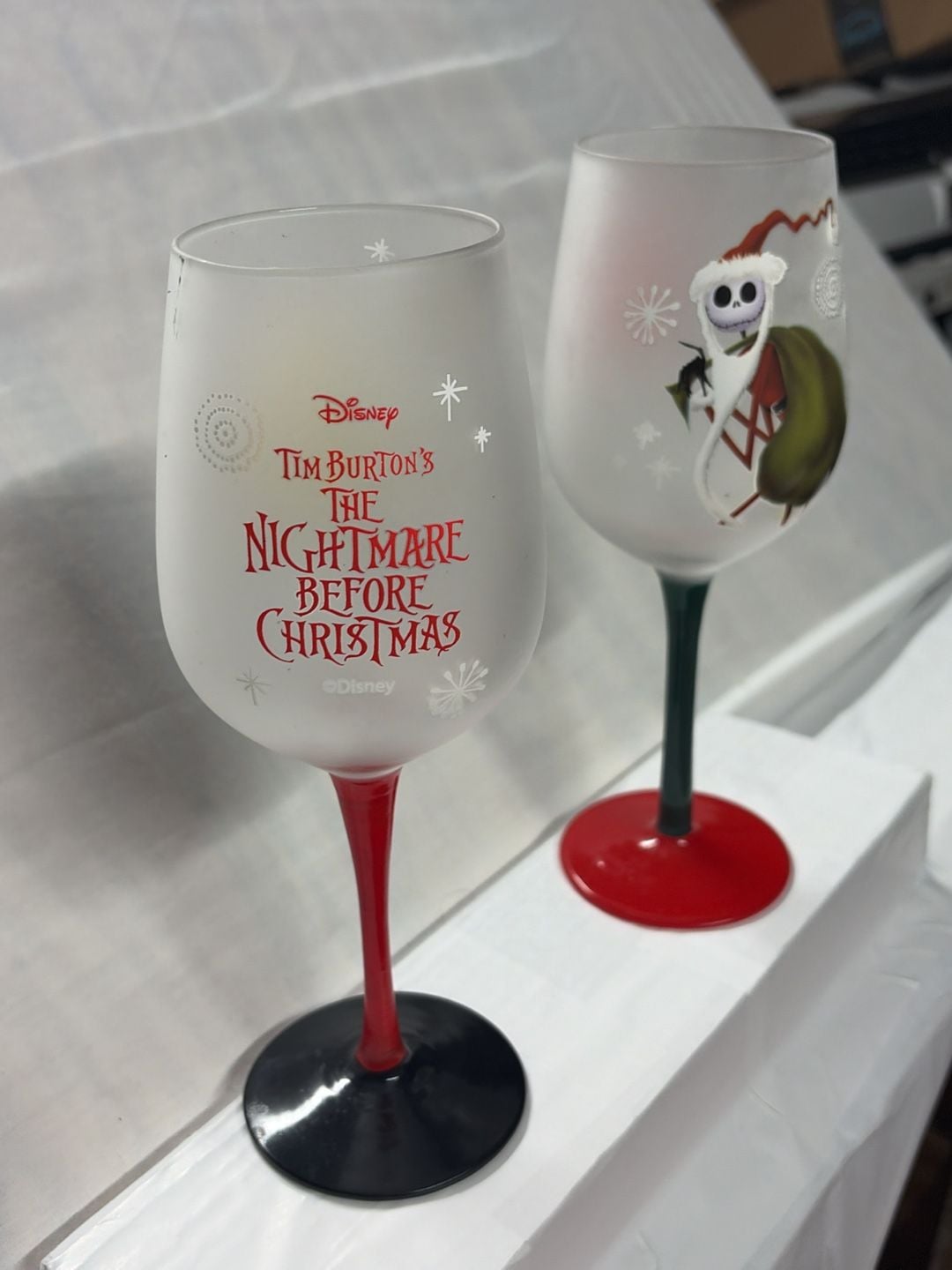 Disney The Nightmare Before Christmas Frosted Wine Glasses Set of 2 5