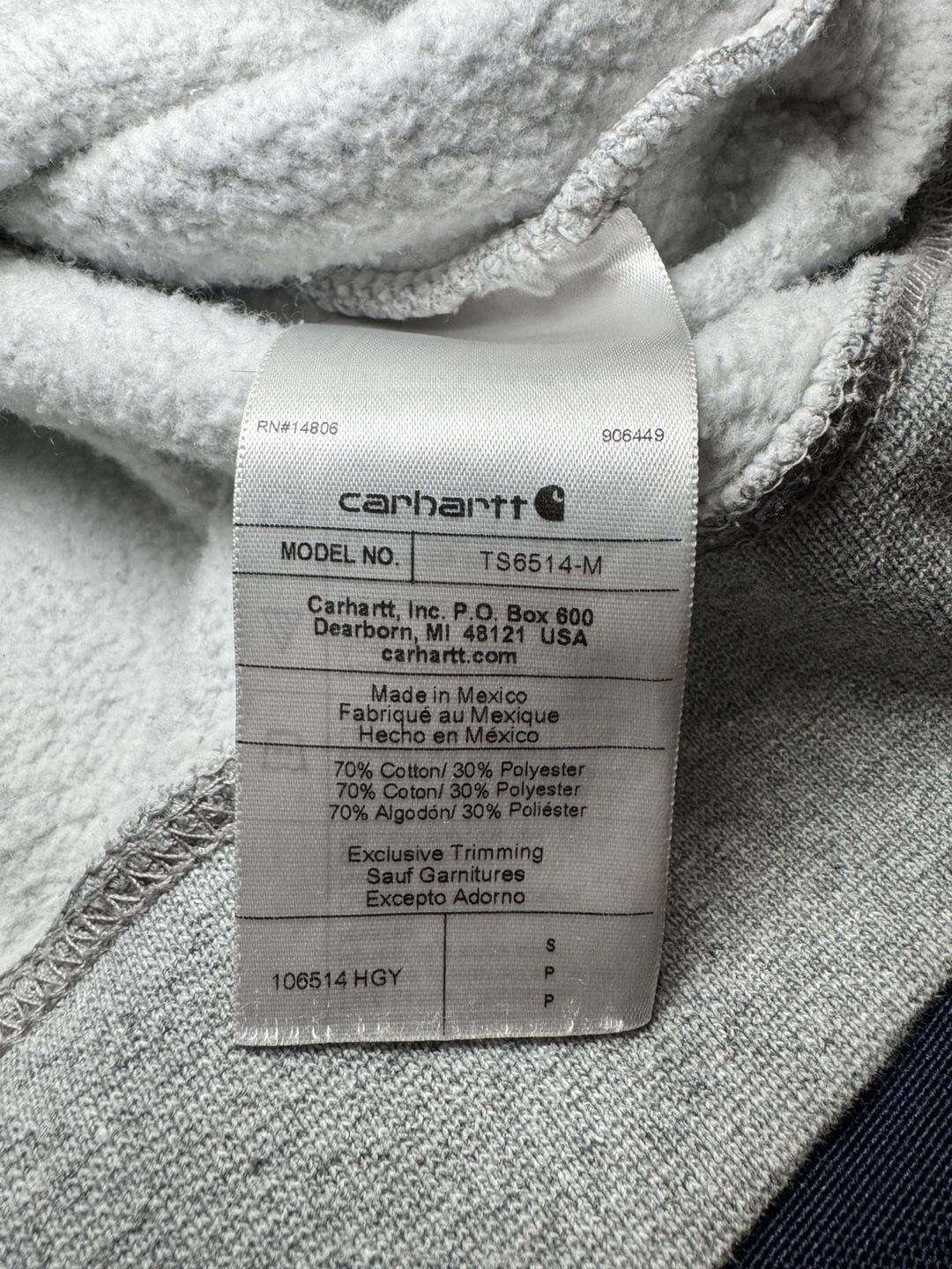 Carhartt Loose Fit Gray Pullover Hoodie Blue Sleeve Logo Sweatshirt S 6