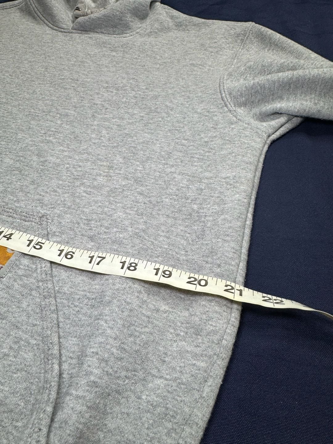 Carhartt Loose Fit Gray Pullover Hoodie Blue Sleeve Logo Sweatshirt S 10