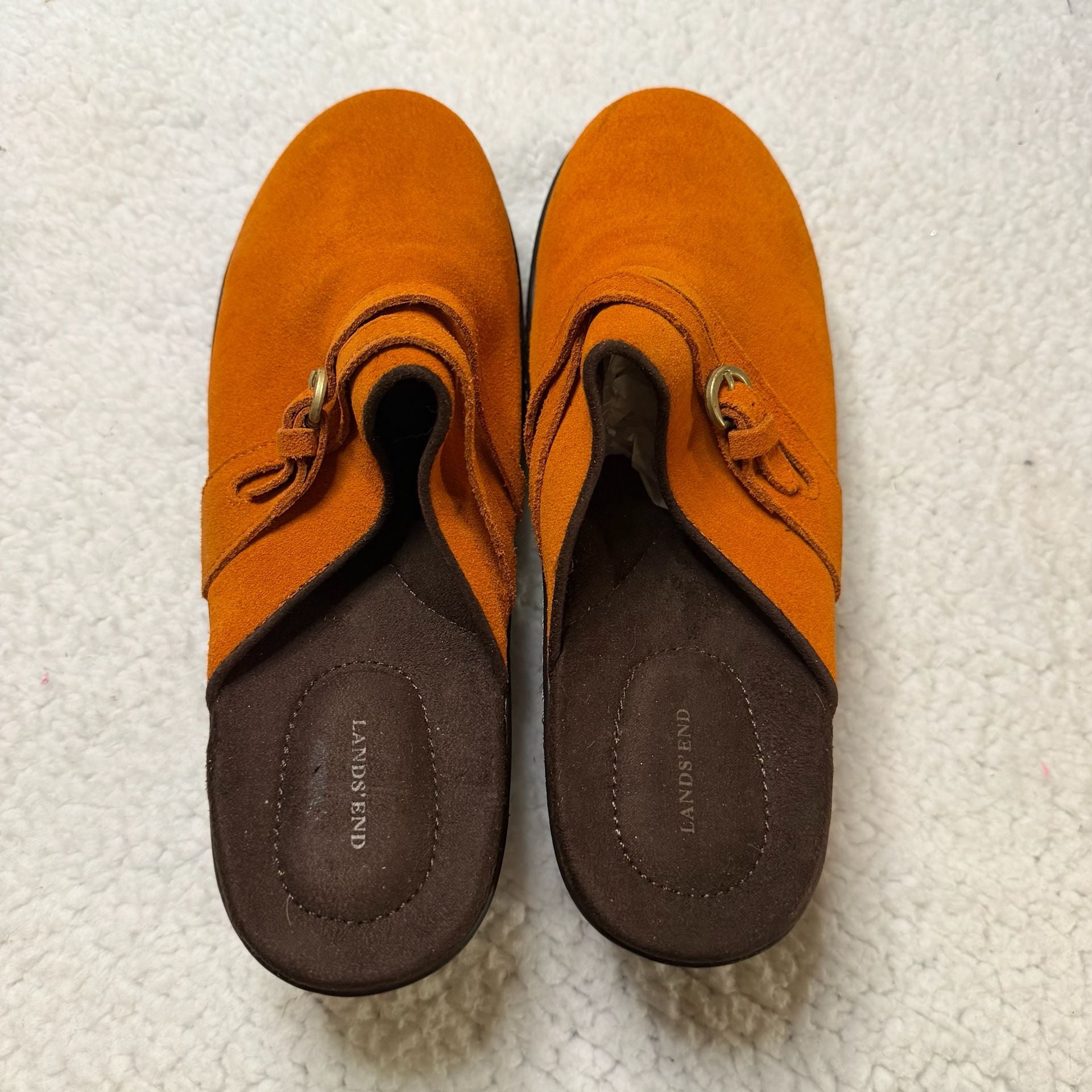 Lands' End Suede Clogs With Buckle Detail Orange 2