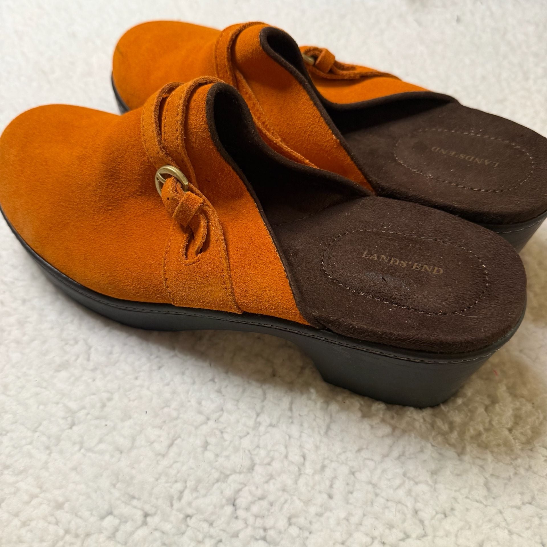 Lands' End Suede Clogs With Buckle Detail Orange 3