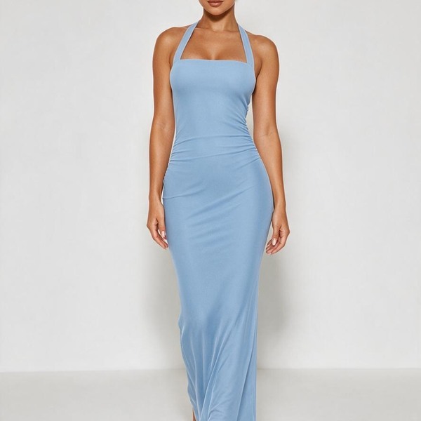 Baby Blue Mesh Bodycon Maxi Dress