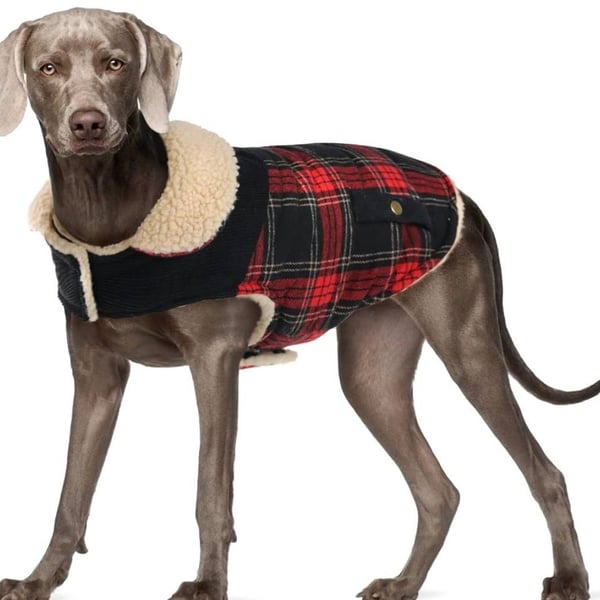 Preferhouse Winter Coat for Dogs Red Plaid Jacket XL