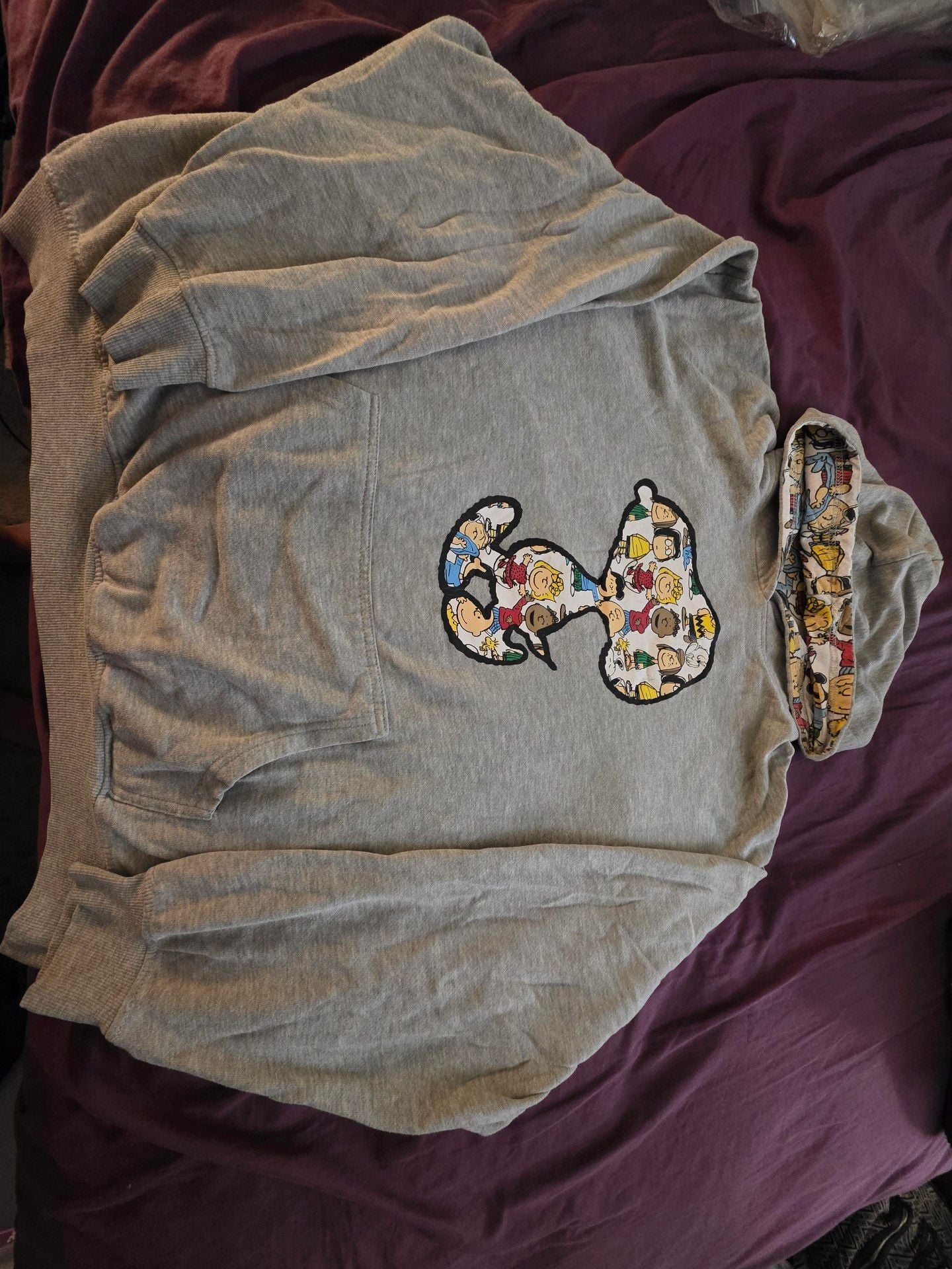 Peanuts Snoopy Hoodie Size XL Gray Graphic Pullover Characters 1