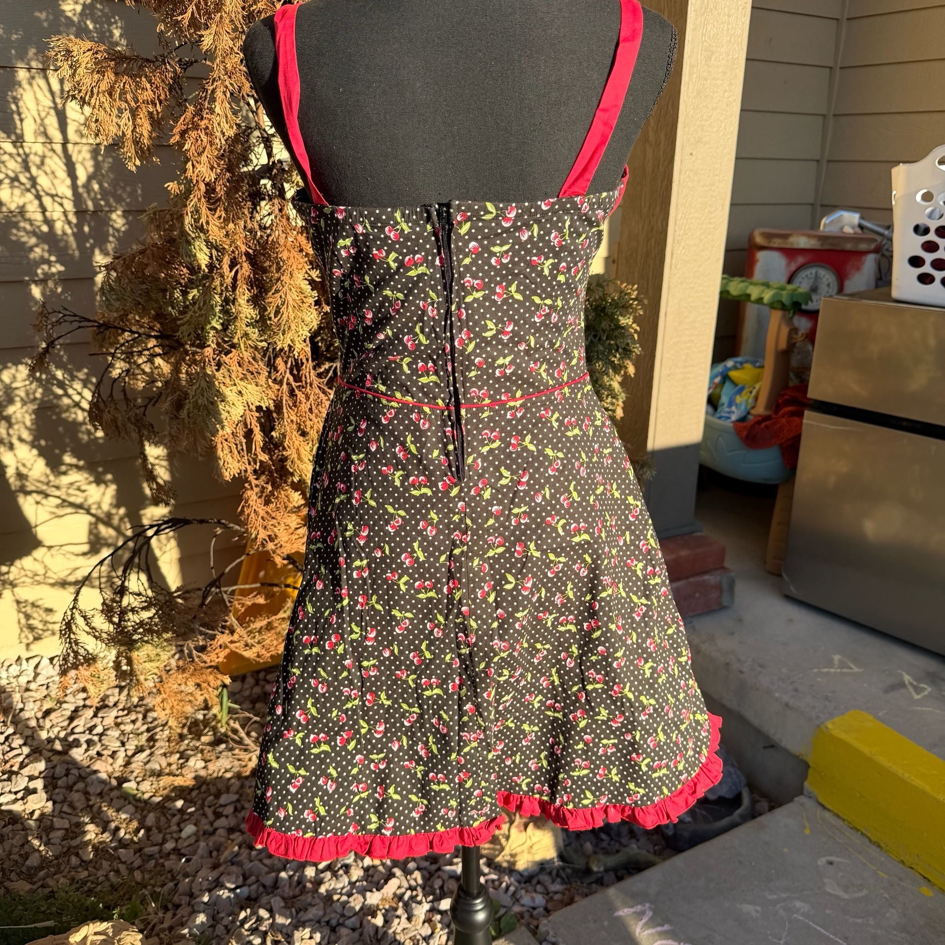 True Love Cherry Print Dress Size M Black Polka Dot Rockabilly 3