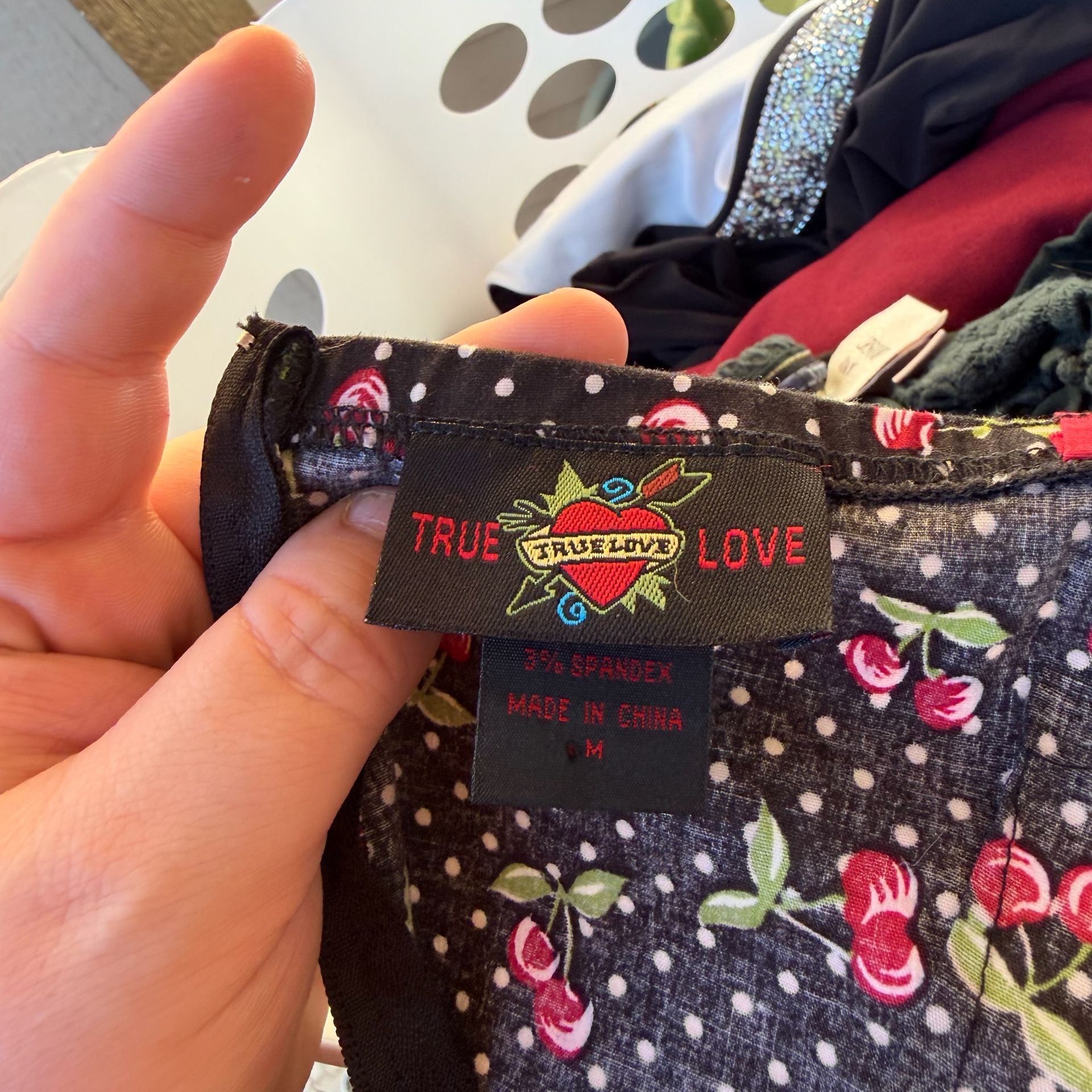 True Love Cherry Print Dress Size M Black Polka Dot Rockabilly 4