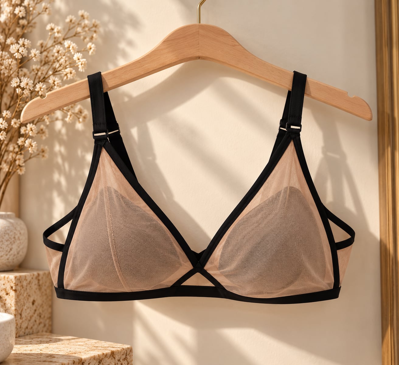 Sheer Mesh Plunge Bras for Women Crossable Straps Wireless 1
