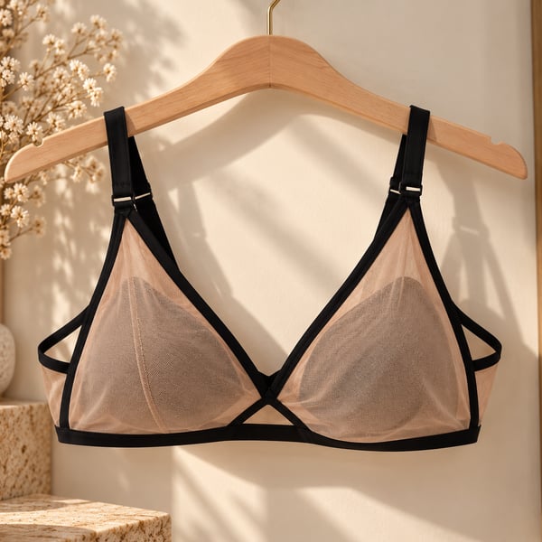 Sheer Mesh Plunge Bras for Women Crossable Straps Wireless