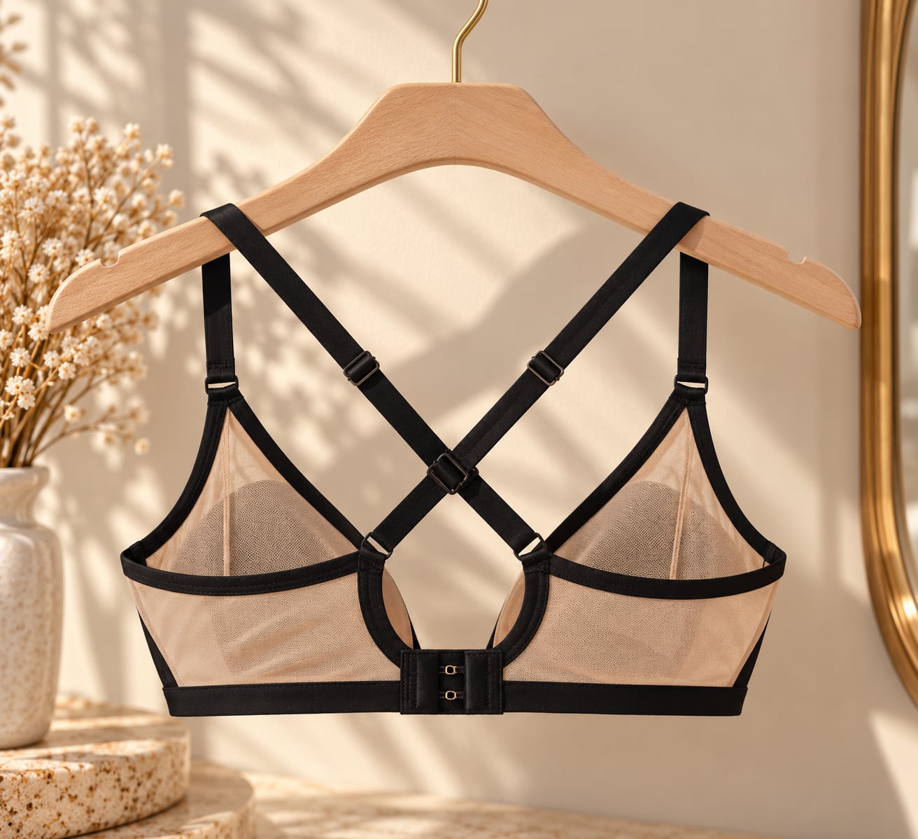 Sheer Mesh Plunge Bras for Women Crossable Straps Wireless 2