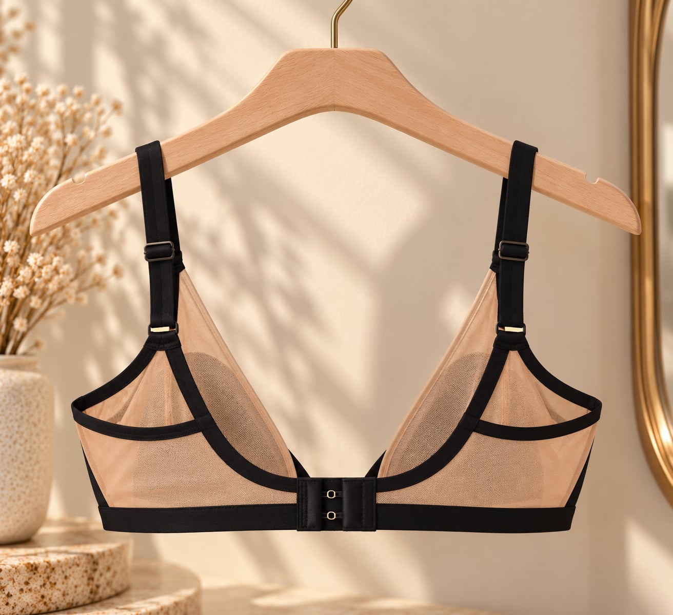 Sheer Mesh Plunge Bras for Women Crossable Straps Wireless 3