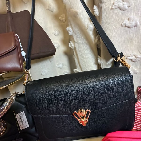 Valentino Orlandi Crossbody Bag Black Pebble Leather Gold Hardware