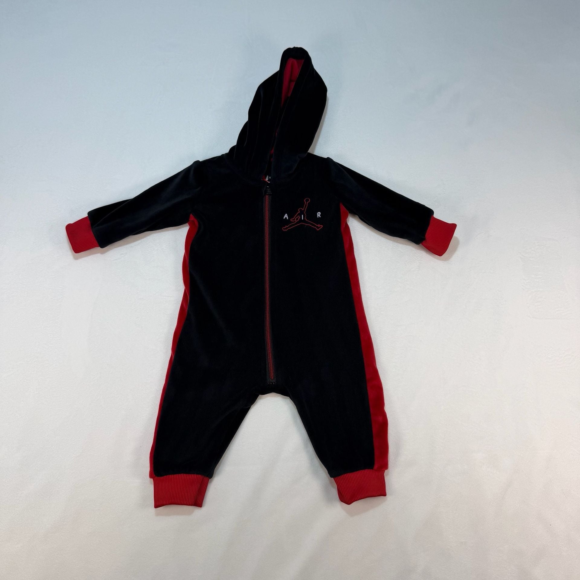Jordan Velour Full Zip Coverall Size 6M Black Red 2