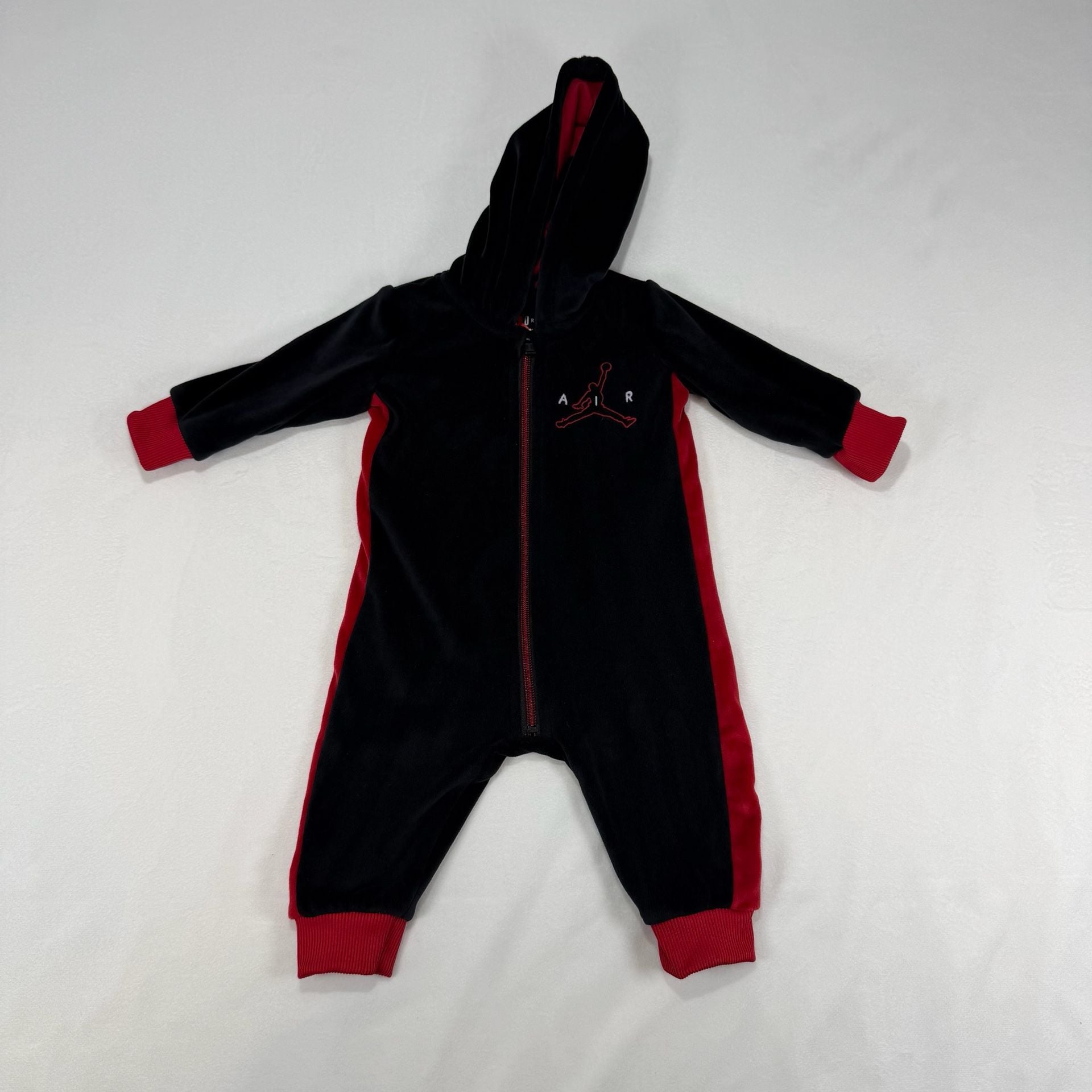 Jordan Velour Full Zip Coverall Size 6M Black Red 3