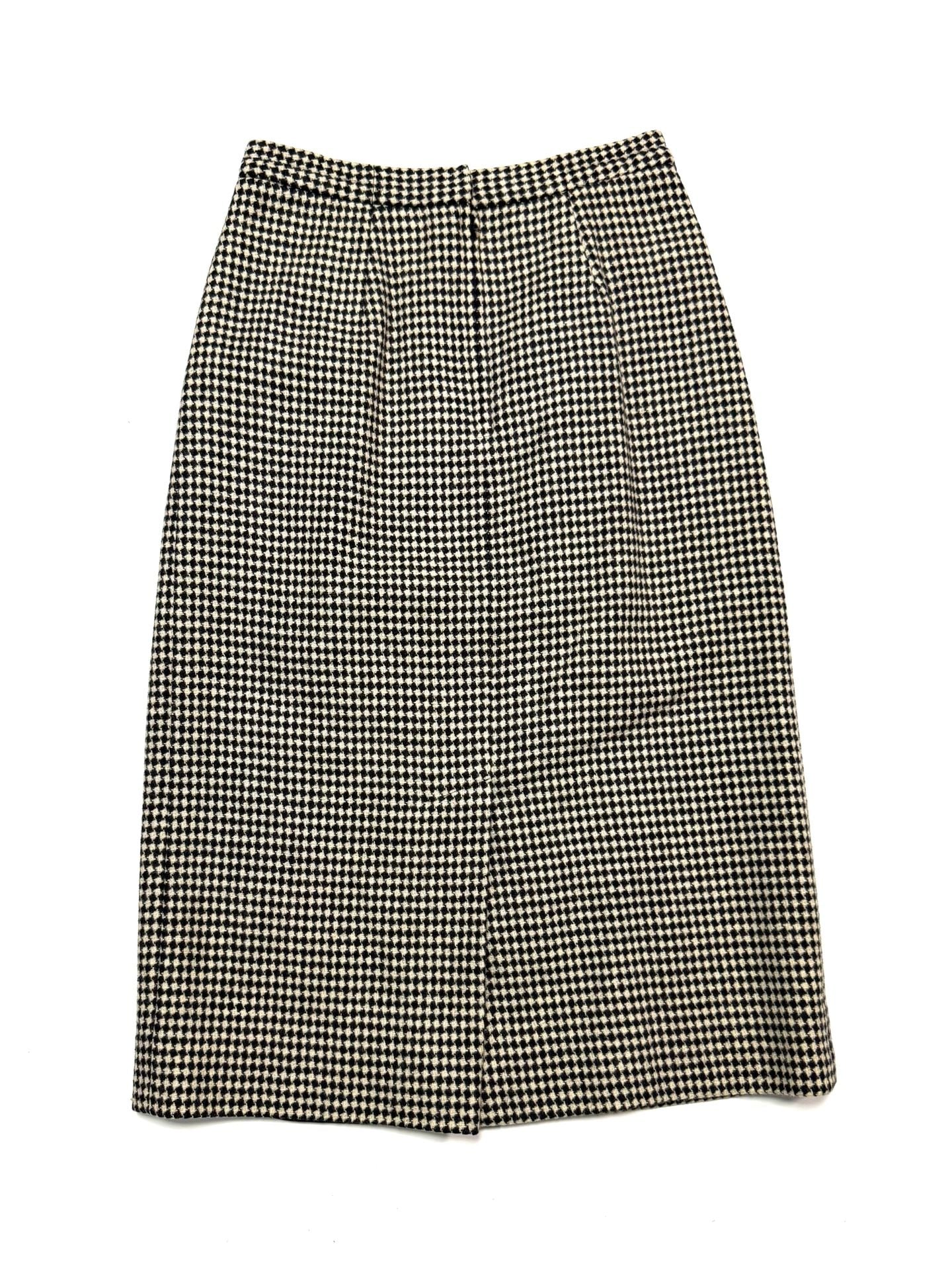 Vintage Country Suburbans Women's Skirt 6 Old Money Dark Academia Preppy Heritage Quiet Luxury Houndstooth Wool Pencil Midi Black Cream High Waist Lined Pockets Back Vent Made in USA 6