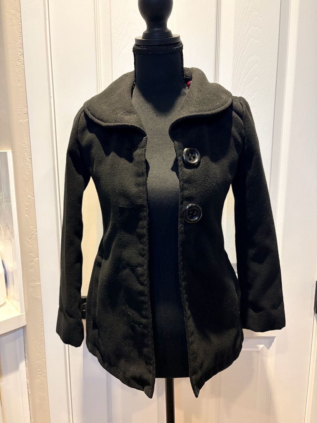 Me Jane Girls Gray Pea Coat Size 10/12 | Red Satin Lining (171) 2