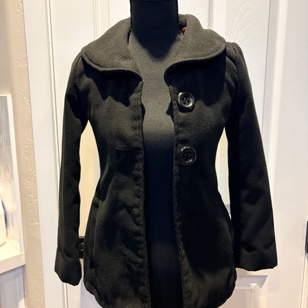 Me Jane Girls Gray Pea Coat Size 10/12 | Red Satin Lining (171)