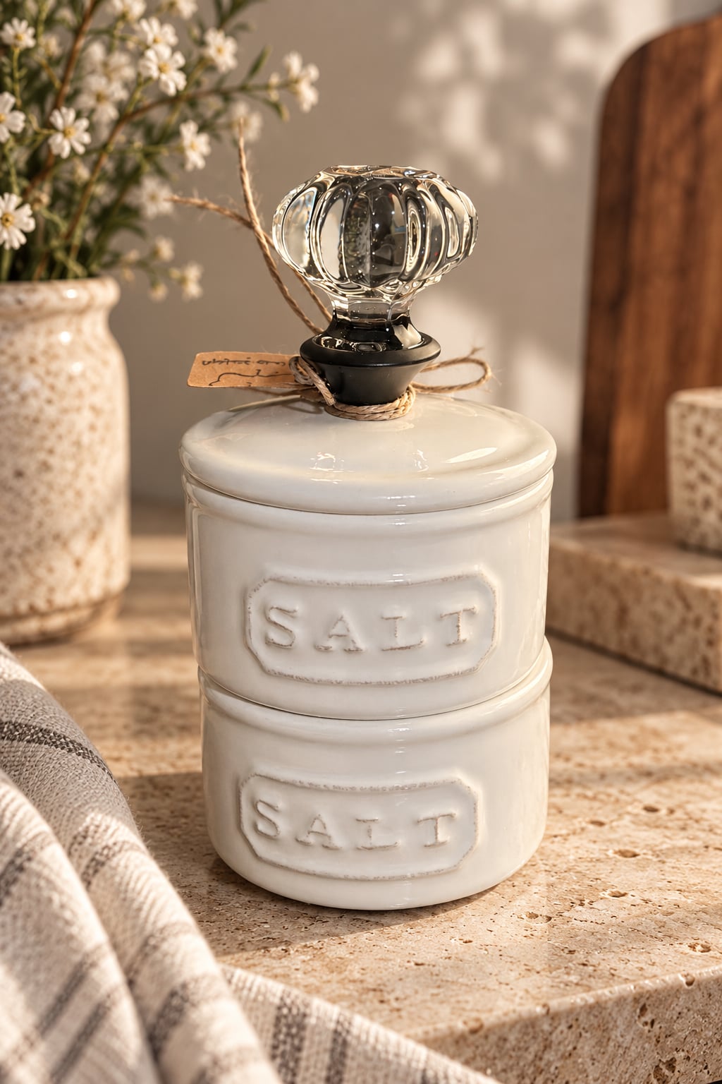 Mud Pie Door Knob Salt Cellar Set White Stoneware Stackable Pinch Pots 1