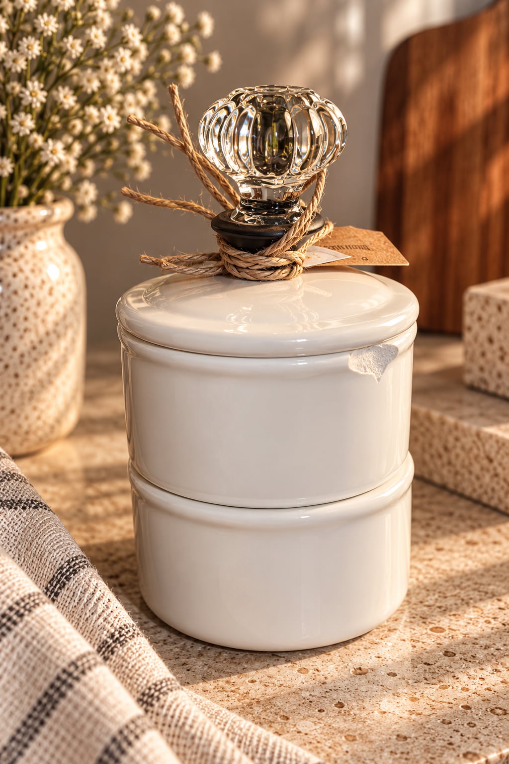 Mud Pie Door Knob Salt Cellar Set White Stoneware Stackable Pinch Pots 2