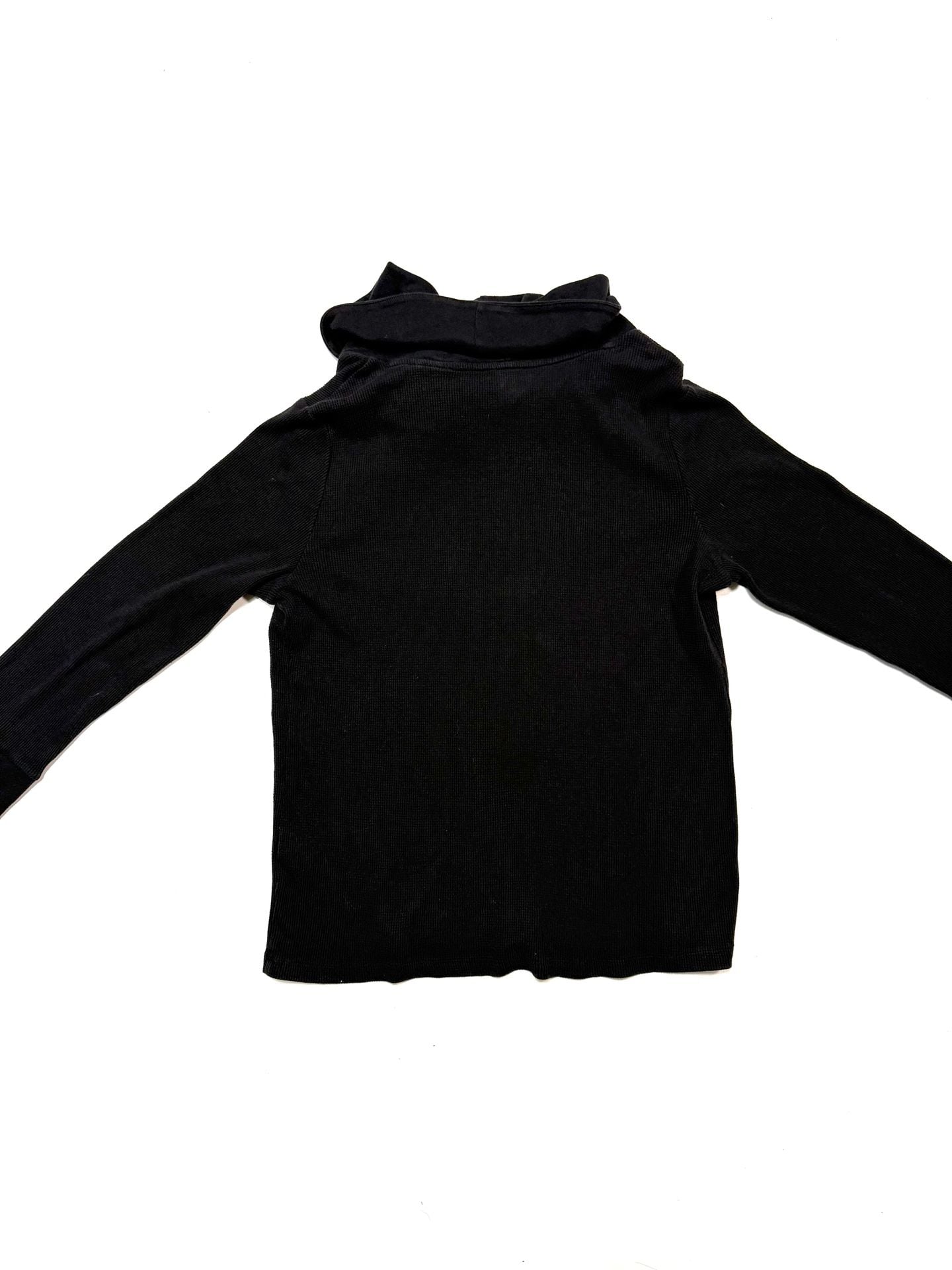 Tommy Hilfiger Women's Top XL Preppy Old Money Y2K Americana Quiet Luxury Black Waffle Knit Cowl Neck Side Zip Long Sleeve Thermal Cotton Blend Wide Cuff 3