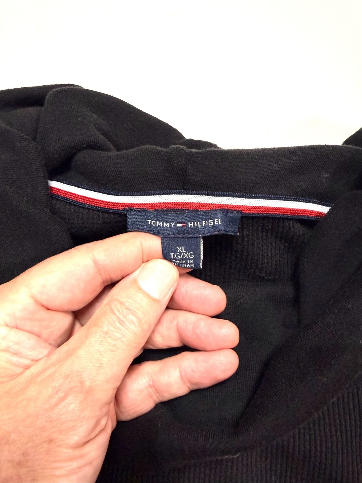 Tommy Hilfiger Women's Top XL Preppy Old Money Y2K Americana Quiet Luxury Black Waffle Knit Cowl Neck Side Zip Long Sleeve Thermal Cotton Blend Wide Cuff 7