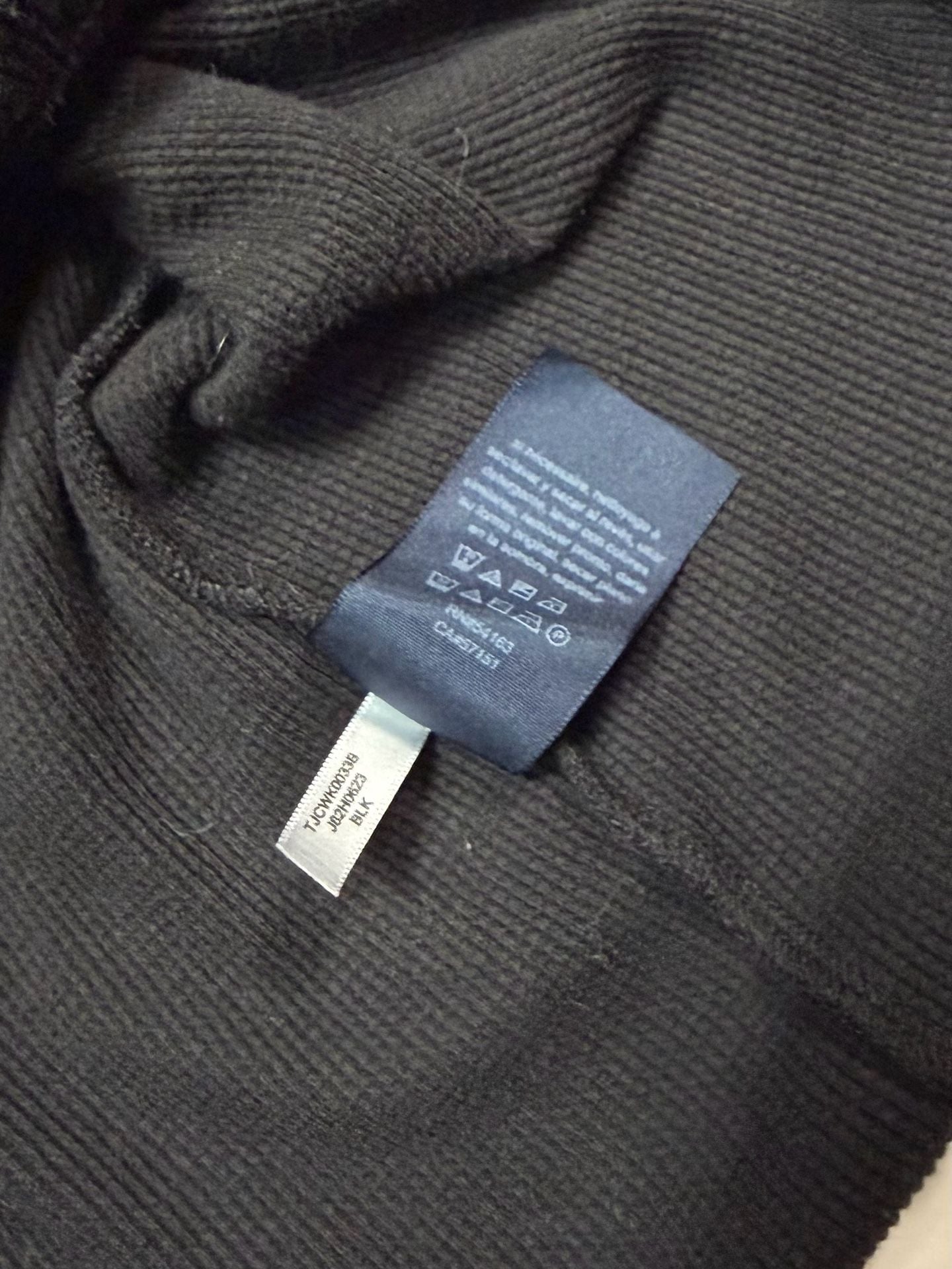Tommy Hilfiger Women's Top XL Preppy Old Money Y2K Americana Quiet Luxury Black Waffle Knit Cowl Neck Side Zip Long Sleeve Thermal Cotton Blend Wide Cuff 11