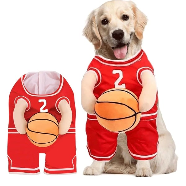 Dog Basketball Costume Red Sports Outfit With Ball Medium
