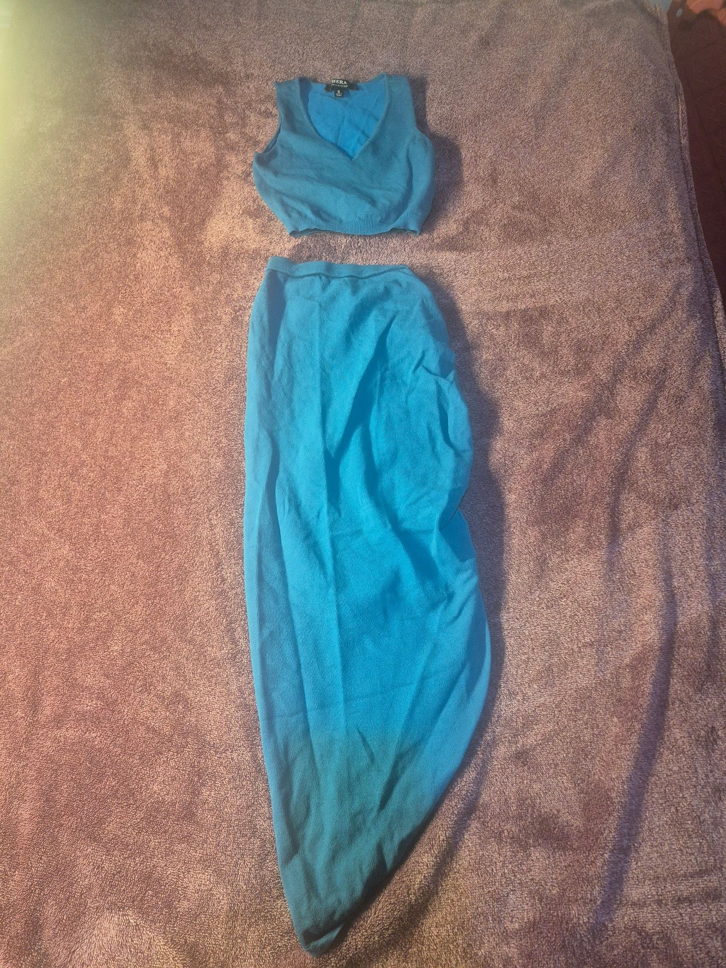 HERA Collection 2-Piece Set Size S Blue Knit Crop Top And Maxi Skirt 1