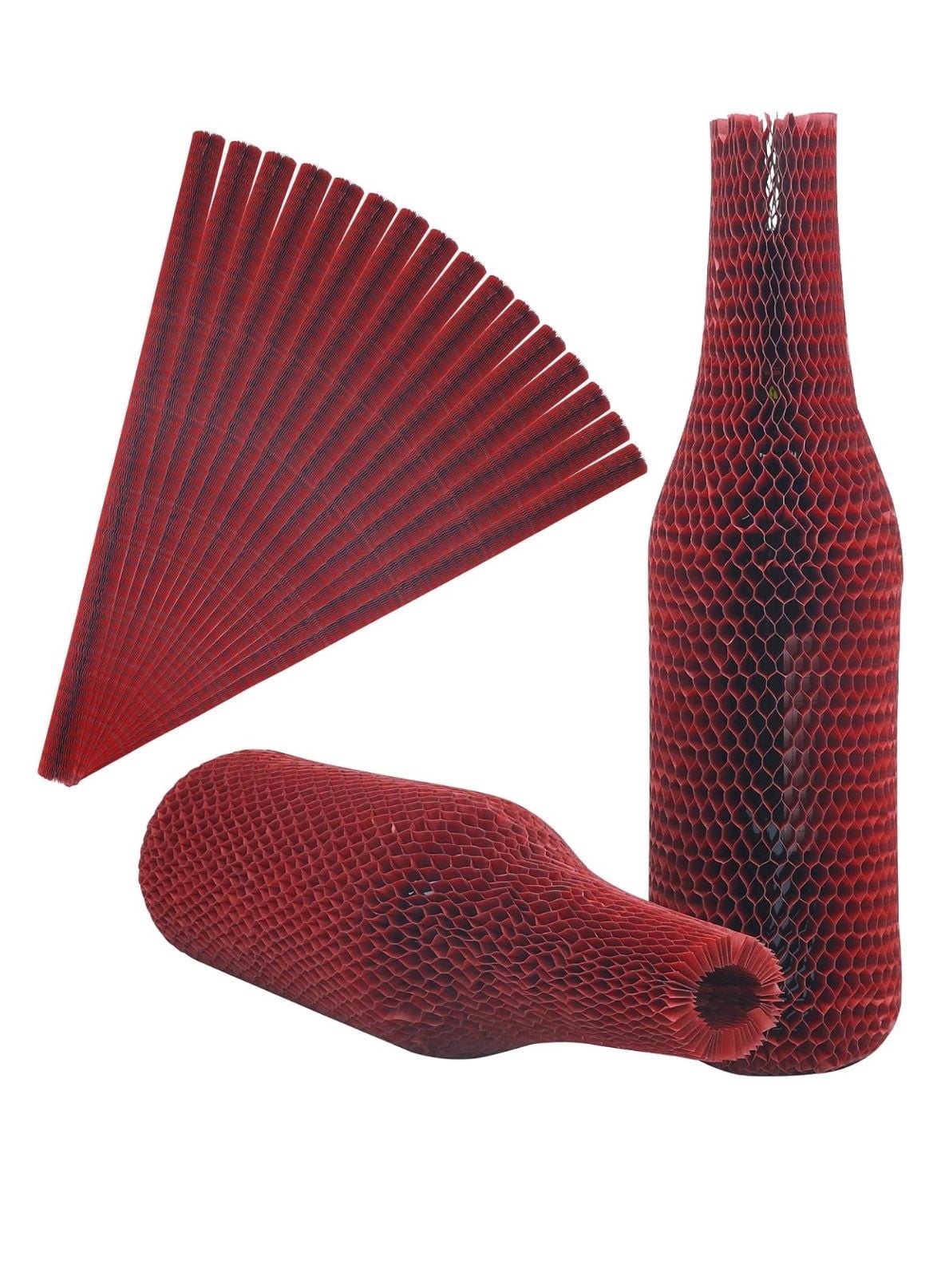 Honeycomb Paper Wine Bottle Protector 12 Pack Red 1