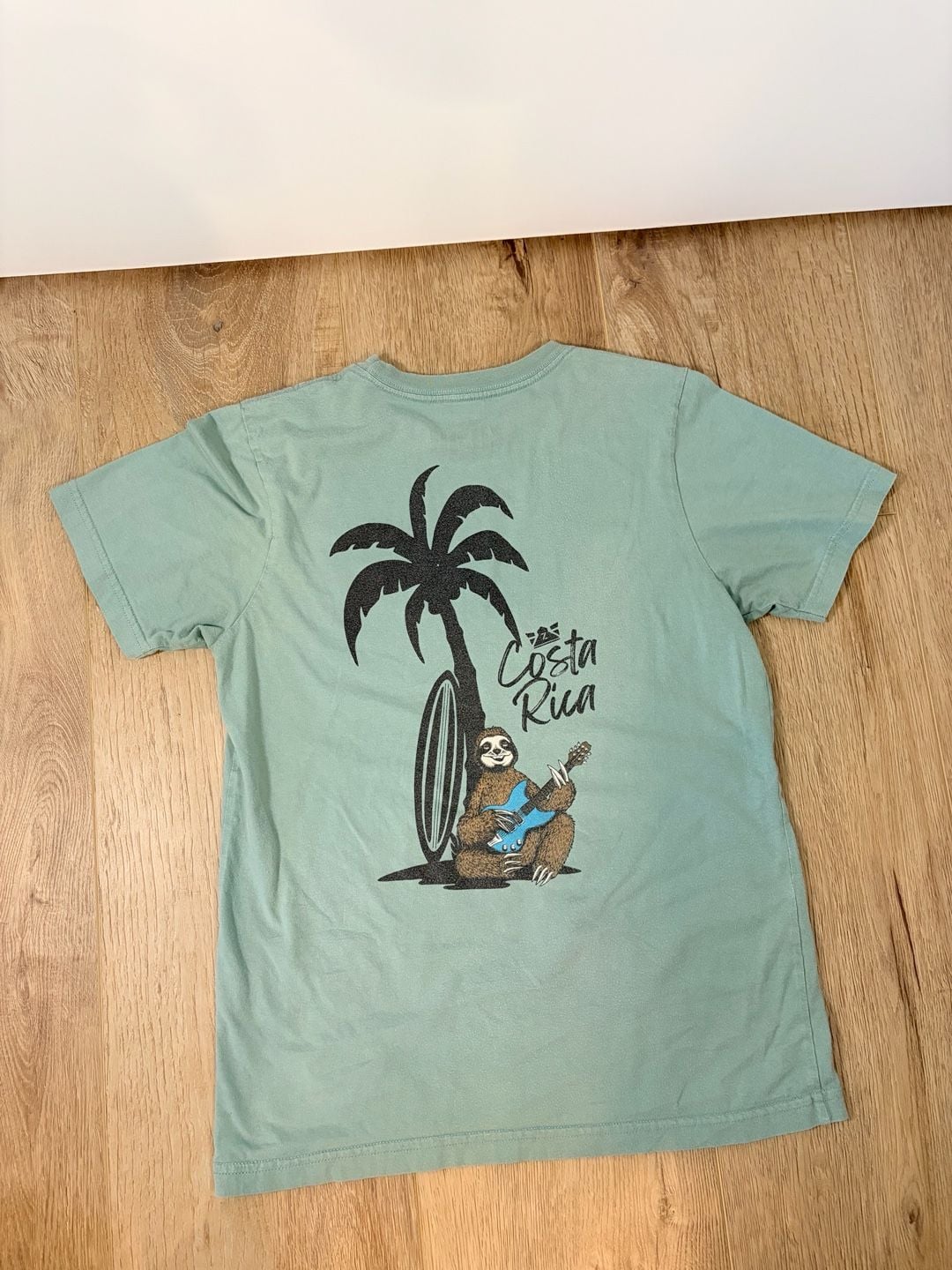 Zilah Sloth Guitar Graphic T-Shirt Size Small Mint Green 3