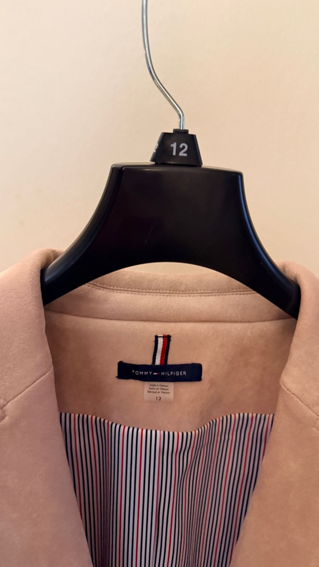 Tommy Hilfiger Faux Suede Blazer Size 12 Camel Tan Striped Lining NWOT 10