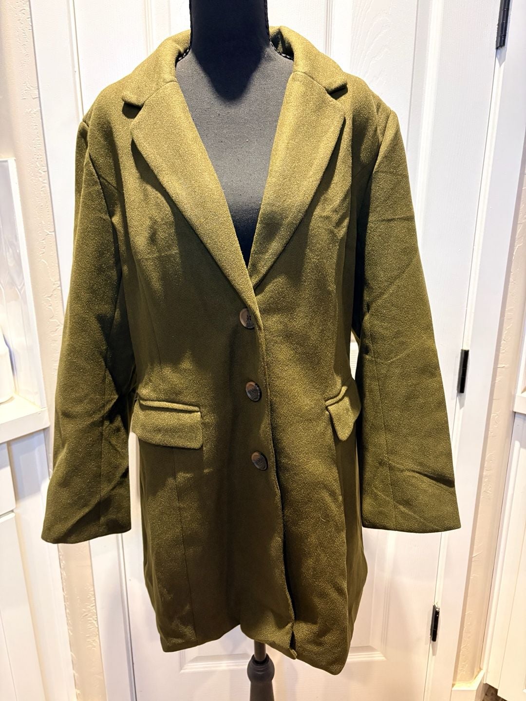 Allegra K Olive Green Trench Coat | Women’s L | Structured Pea Coat (103) 2