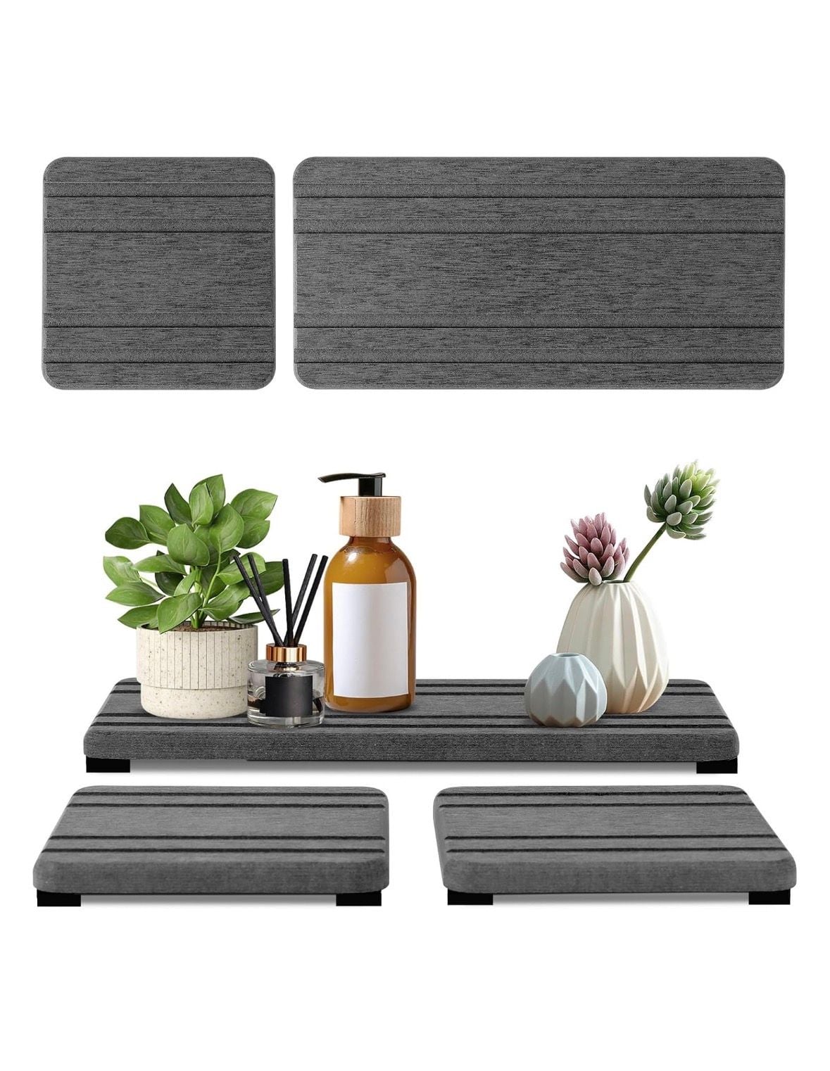Lyxel Water Absorbing Stone Tray Dark Gray Stripe 3PCS 1