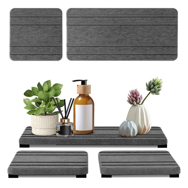 Lyxel Water Absorbing Stone Tray Dark Gray Stripe 3PCS